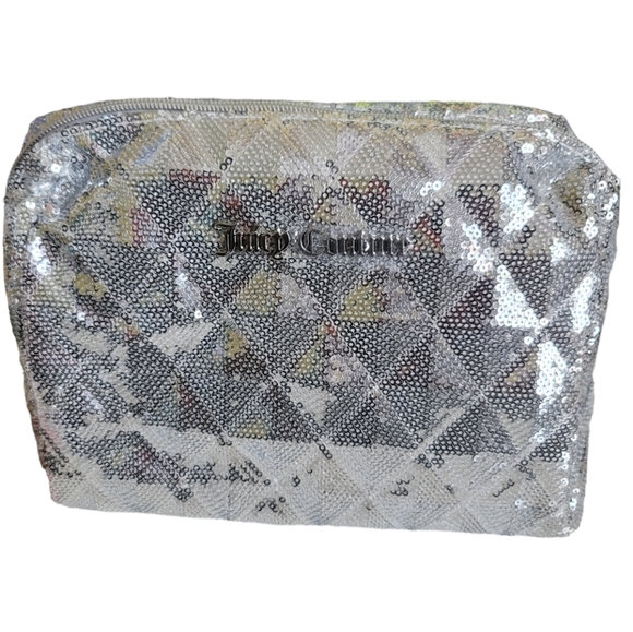 Juicy Couture Handbags - Juicy Couture Silver Sequins Zippered Cosmetic Bag with Small Toiletry Bottle